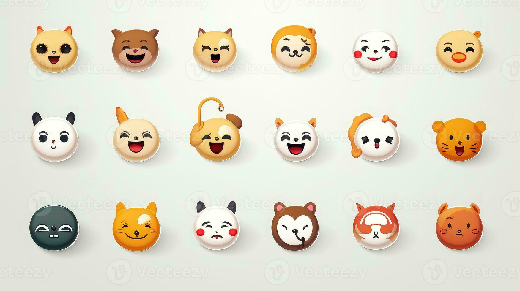 Set of cartoon faces expressions, face emojis, stickers, emoticons, cartoon funny mascot characters face set, Generative AI illustration photo