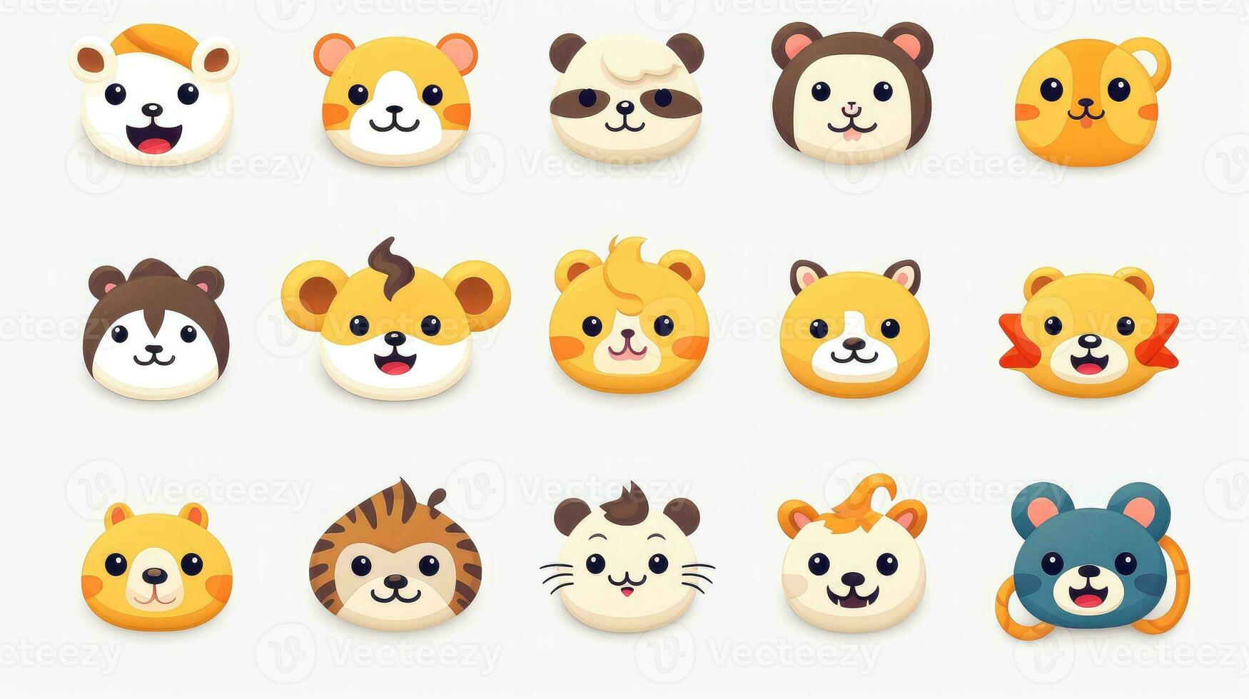 Set of cartoon faces expressions, face emojis, stickers, emoticons, cartoon funny mascot characters face set, Generative AI illustration photo