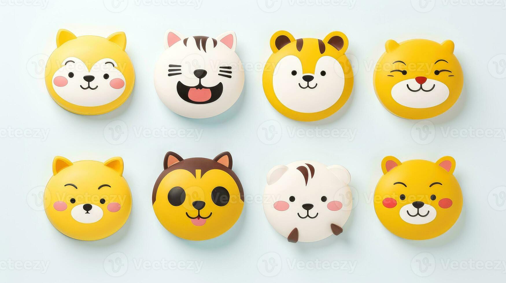 Set of cartoon faces expressions, face emojis, stickers, emoticons, cartoon funny mascot characters face set, Generative AI illustration photo