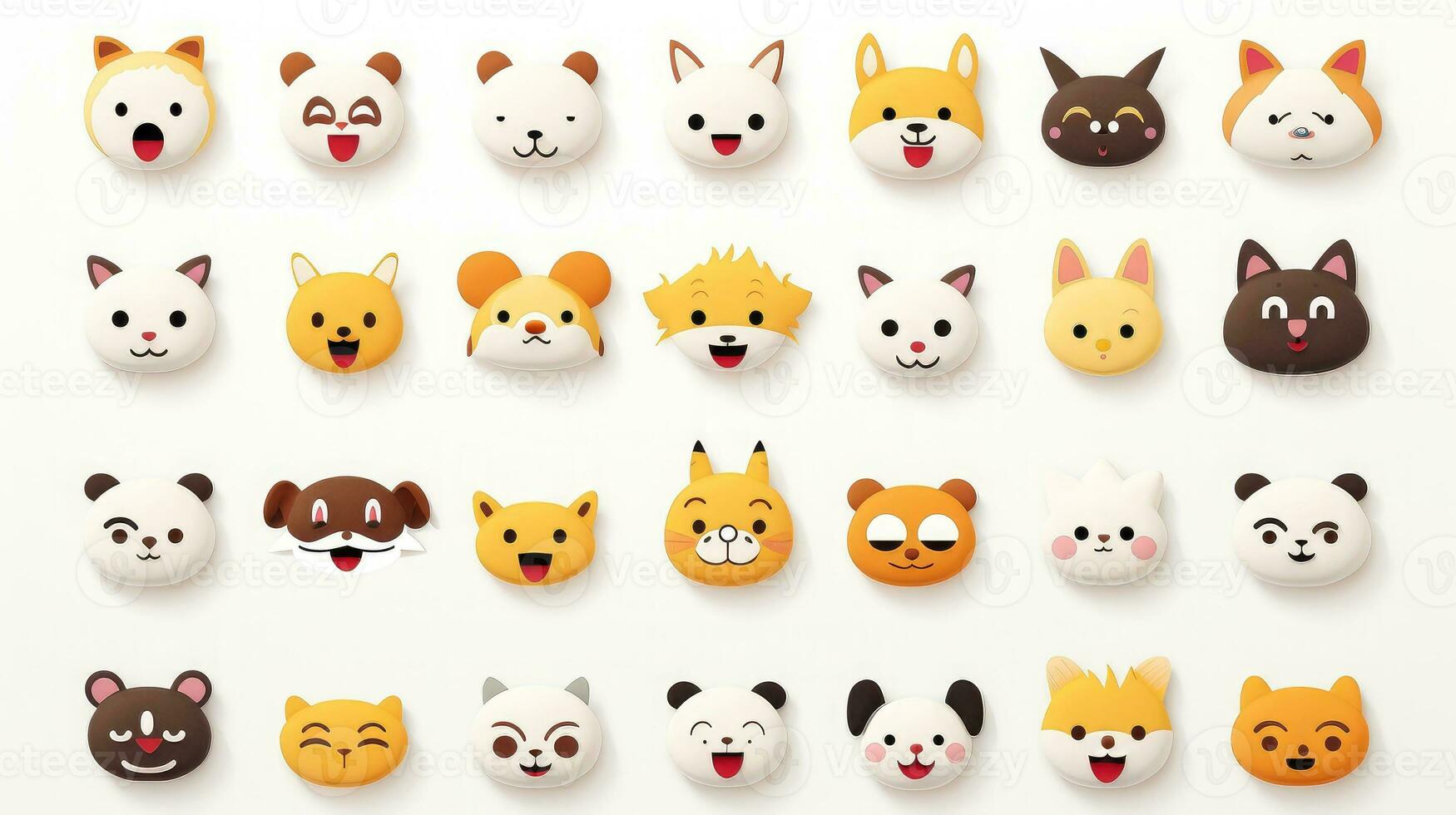 Set of cartoon faces expressions, face emojis, stickers, emoticons, cartoon funny mascot characters face set, Generative AI illustration photo