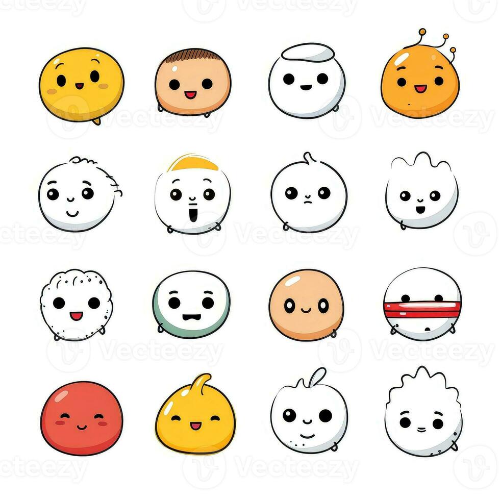 Set of cartoon faces expressions, face emojis, stickers, emoticons, cartoon funny mascot characters face set, Generative AI illustration photo