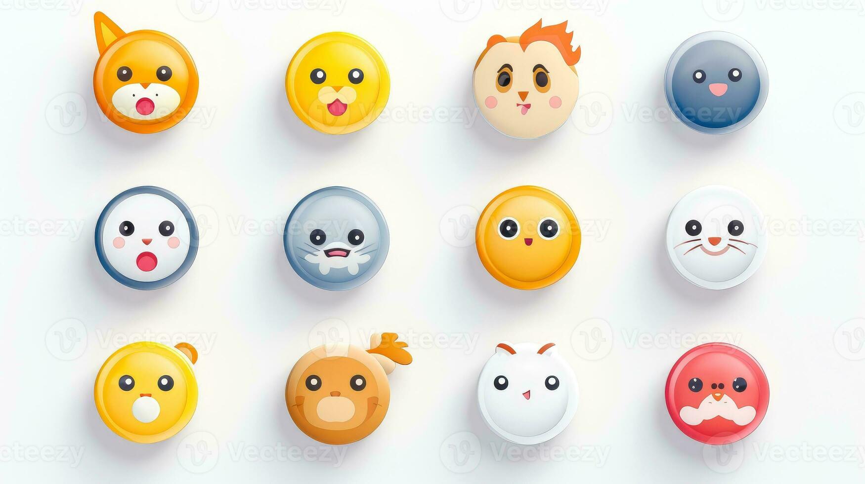 Set of cartoon faces expressions, face emojis, stickers, emoticons, cartoon funny mascot characters face set, Generative AI illustration photo