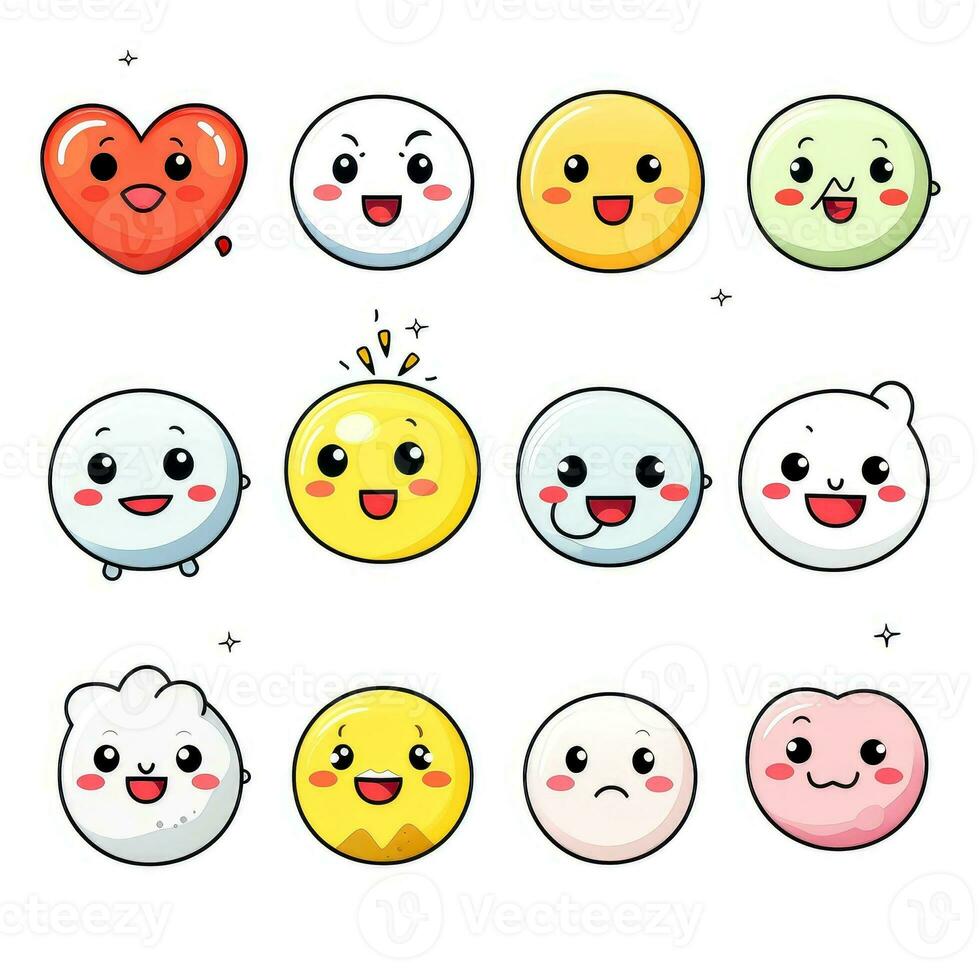 Set of cartoon faces expressions, face emojis, stickers, emoticons, cartoon funny mascot characters face set, Generative AI illustration photo