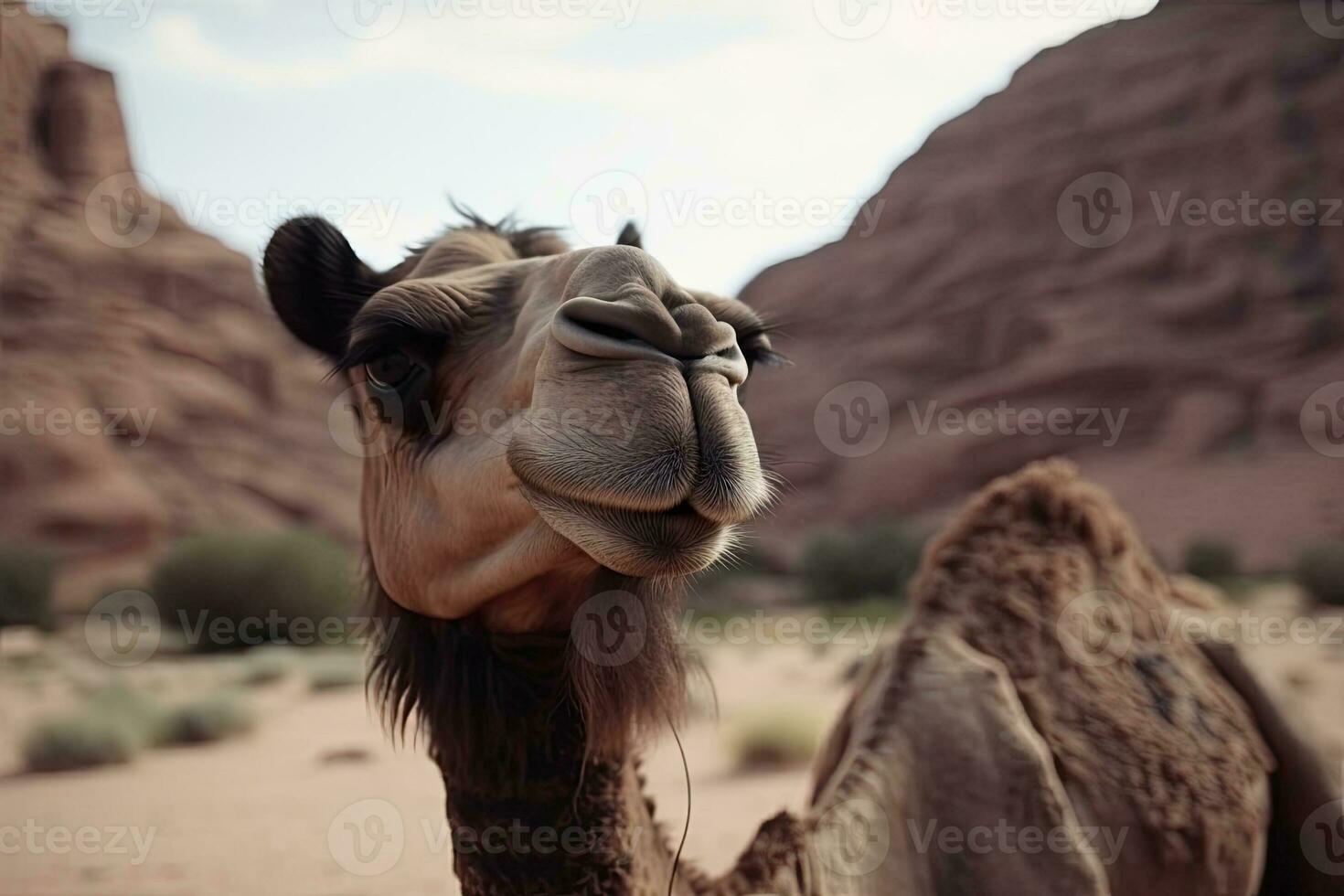 Camel Against a Majestic Mountain Landscape photo