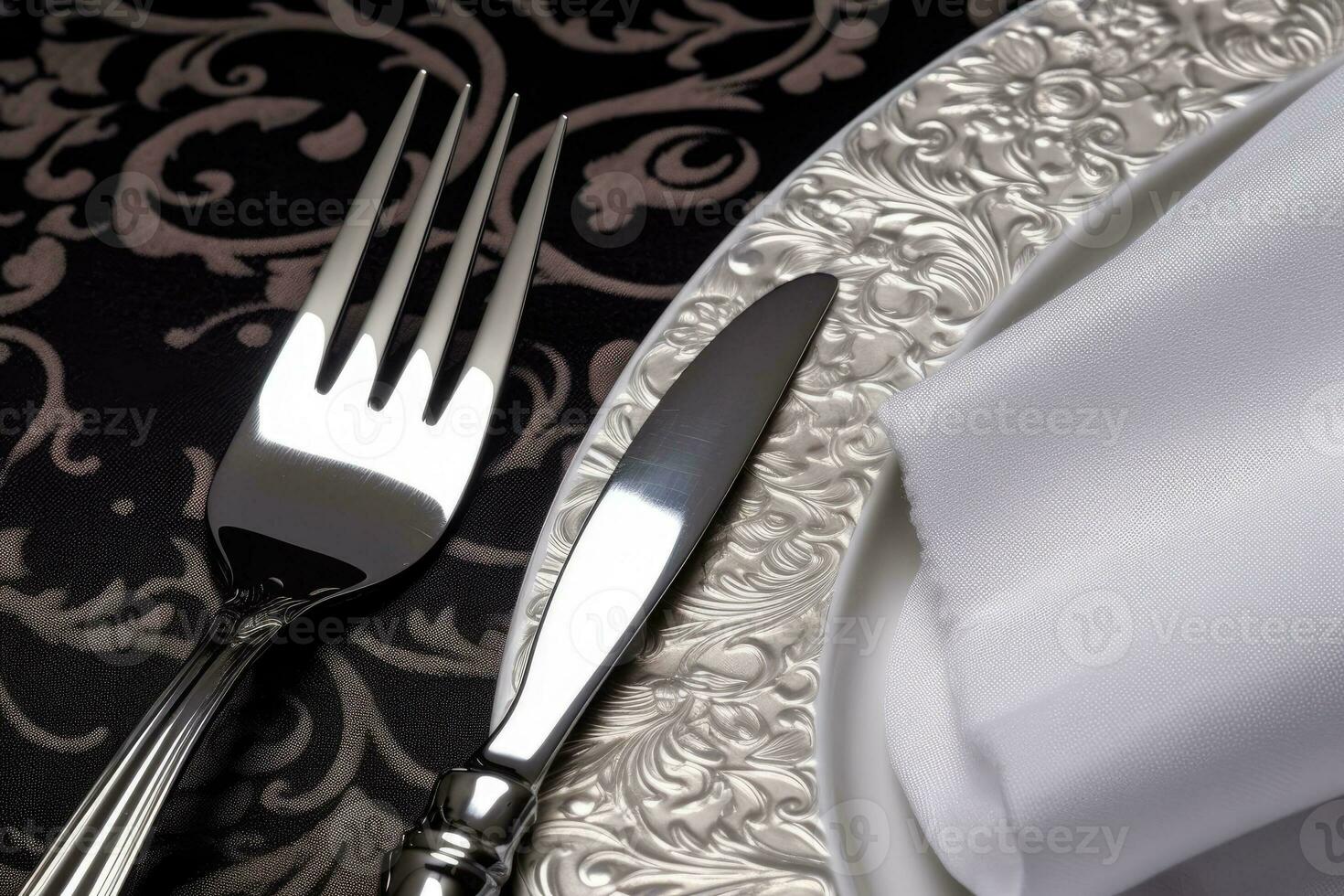 Close-Up View of a Plate with Silverware photo