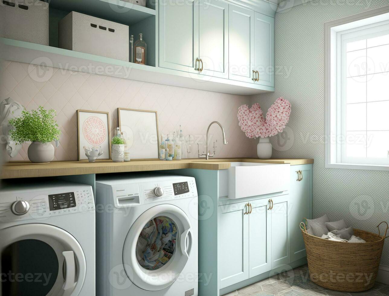 Interior design of the laundry room with furnishings and accents photo