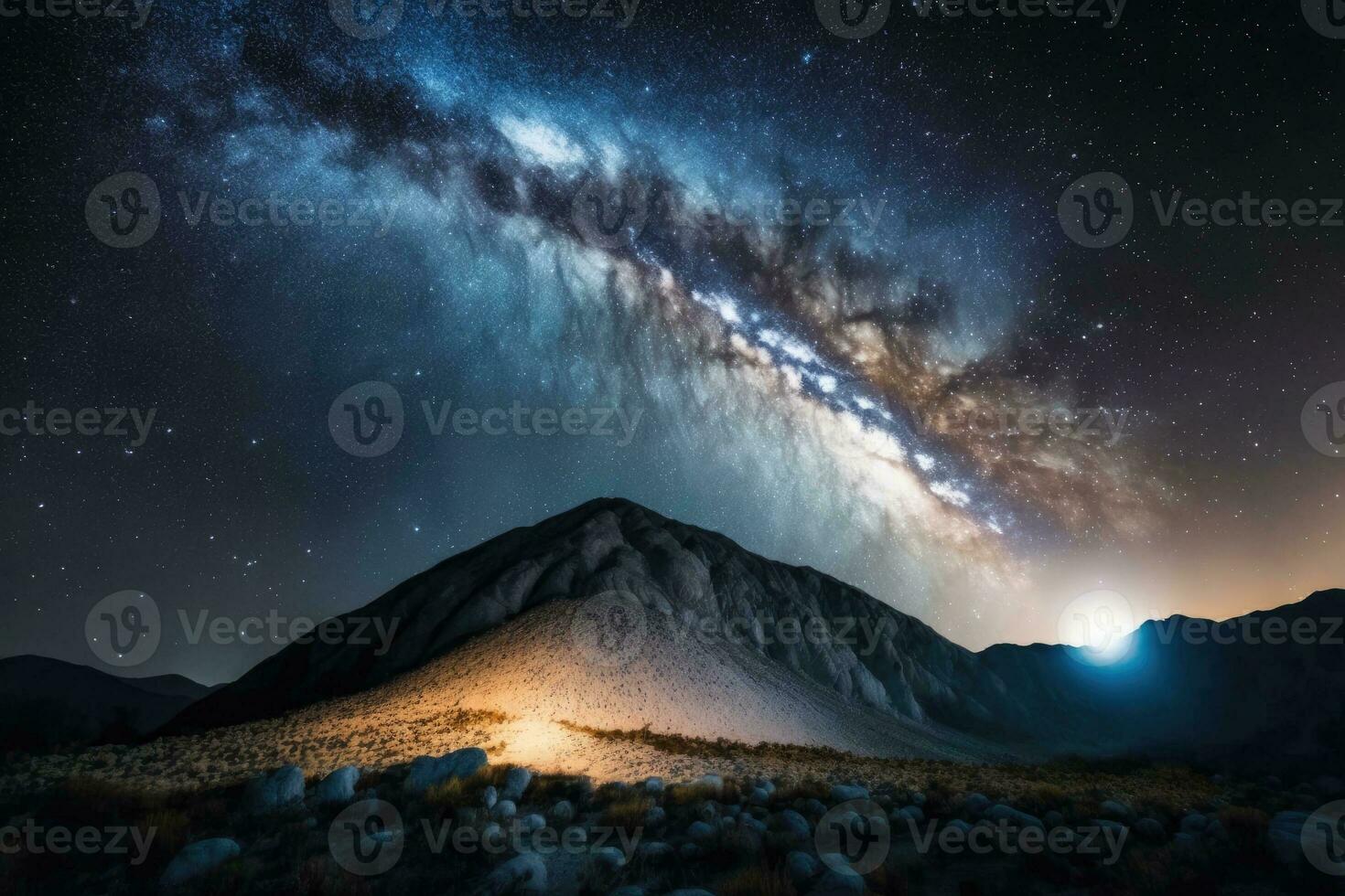 majestic mountain under a starry night sky photo