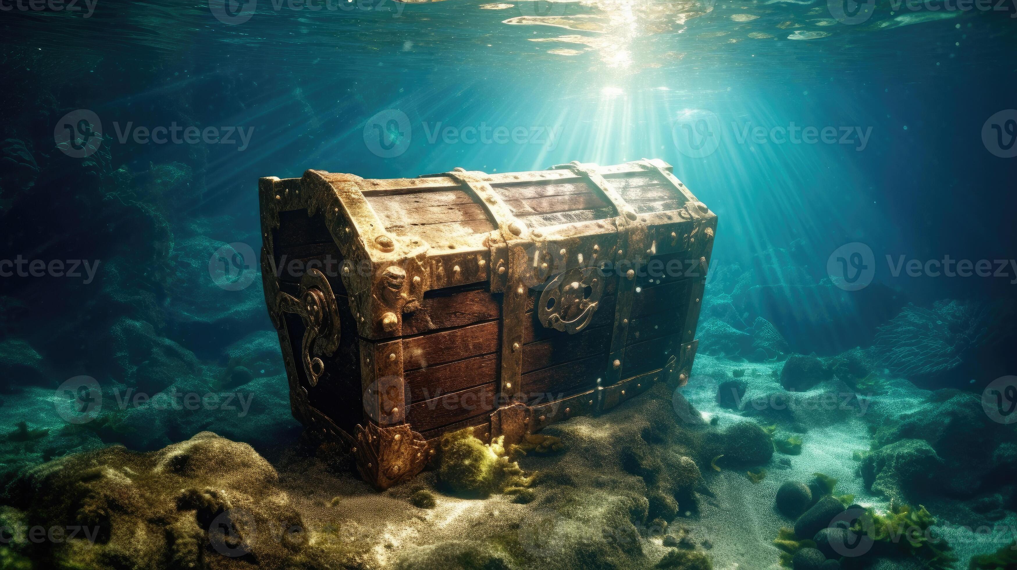 Treasure chest underwater in ocean. Generative Ai 28250598 Stock Photo at Vecteezy