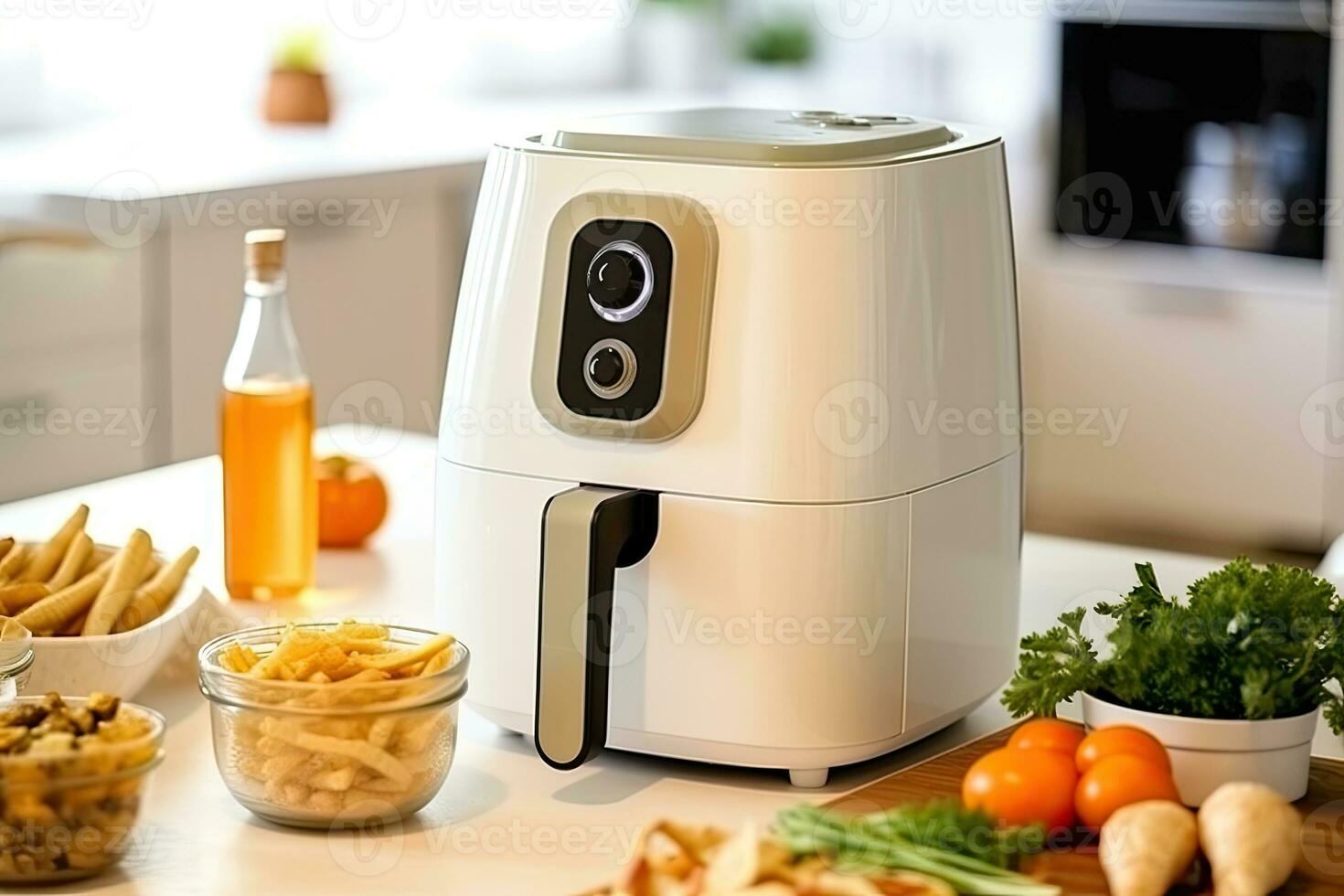 air fryer appliance is on white marble table in nice interior design  kitchen dinning room of house. Generative Ai 28346528 Stock Photo at  Vecteezy