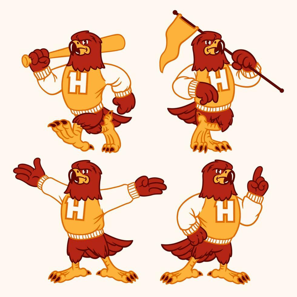 vector conjunto de halcón deporte mascota en Clásico retro mano dibujado estilo