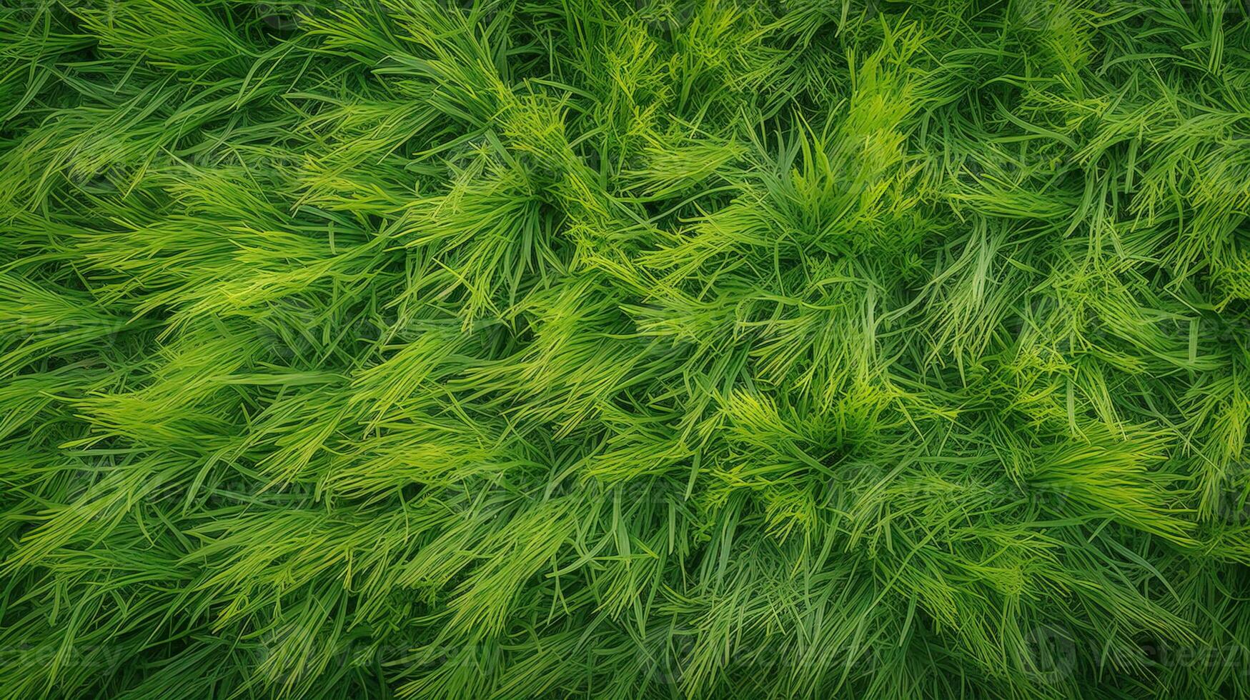 Green grass, top view background texture. Home garden lawn, sports field. AI generated. photo