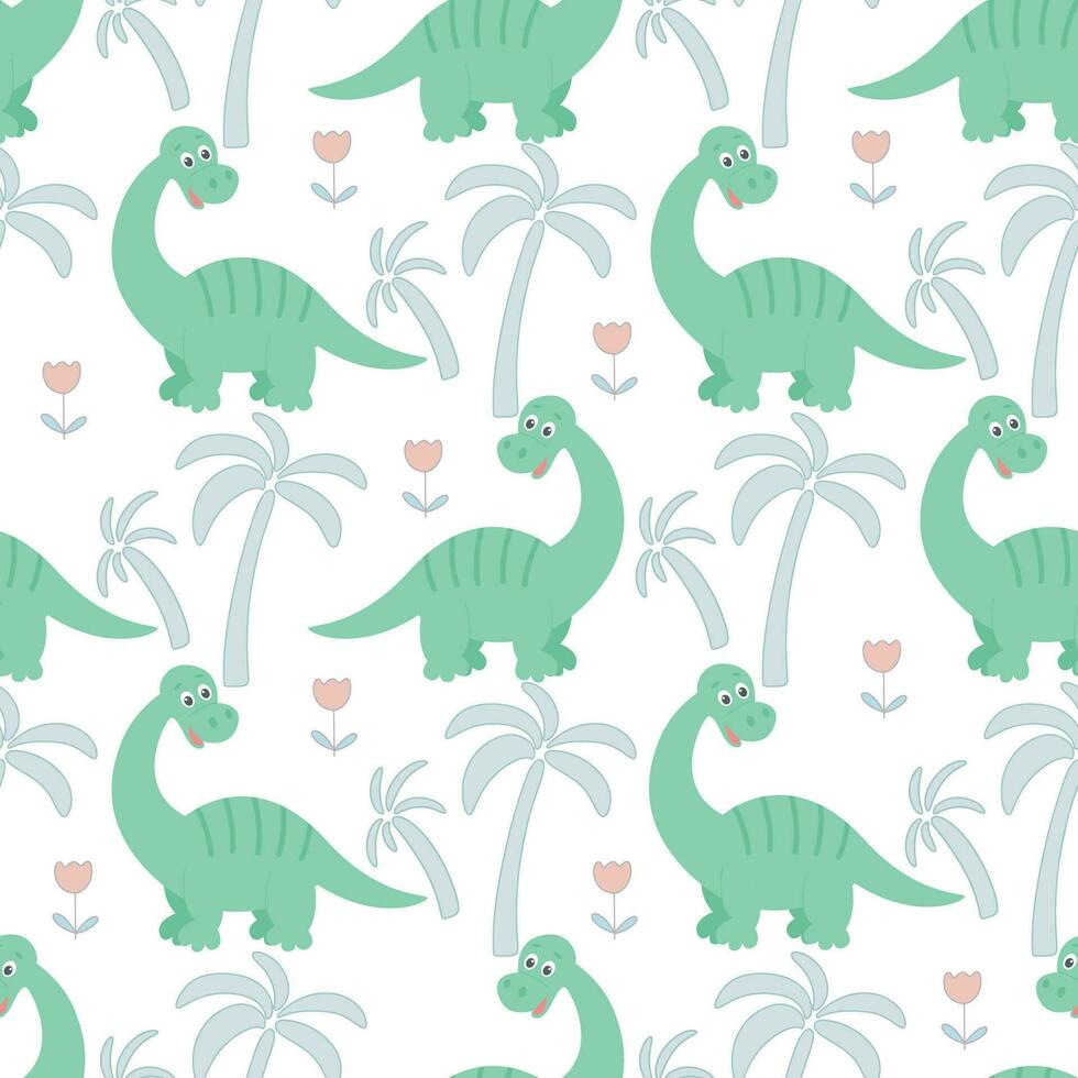 Baby seamless pattern with dinosaurs vector