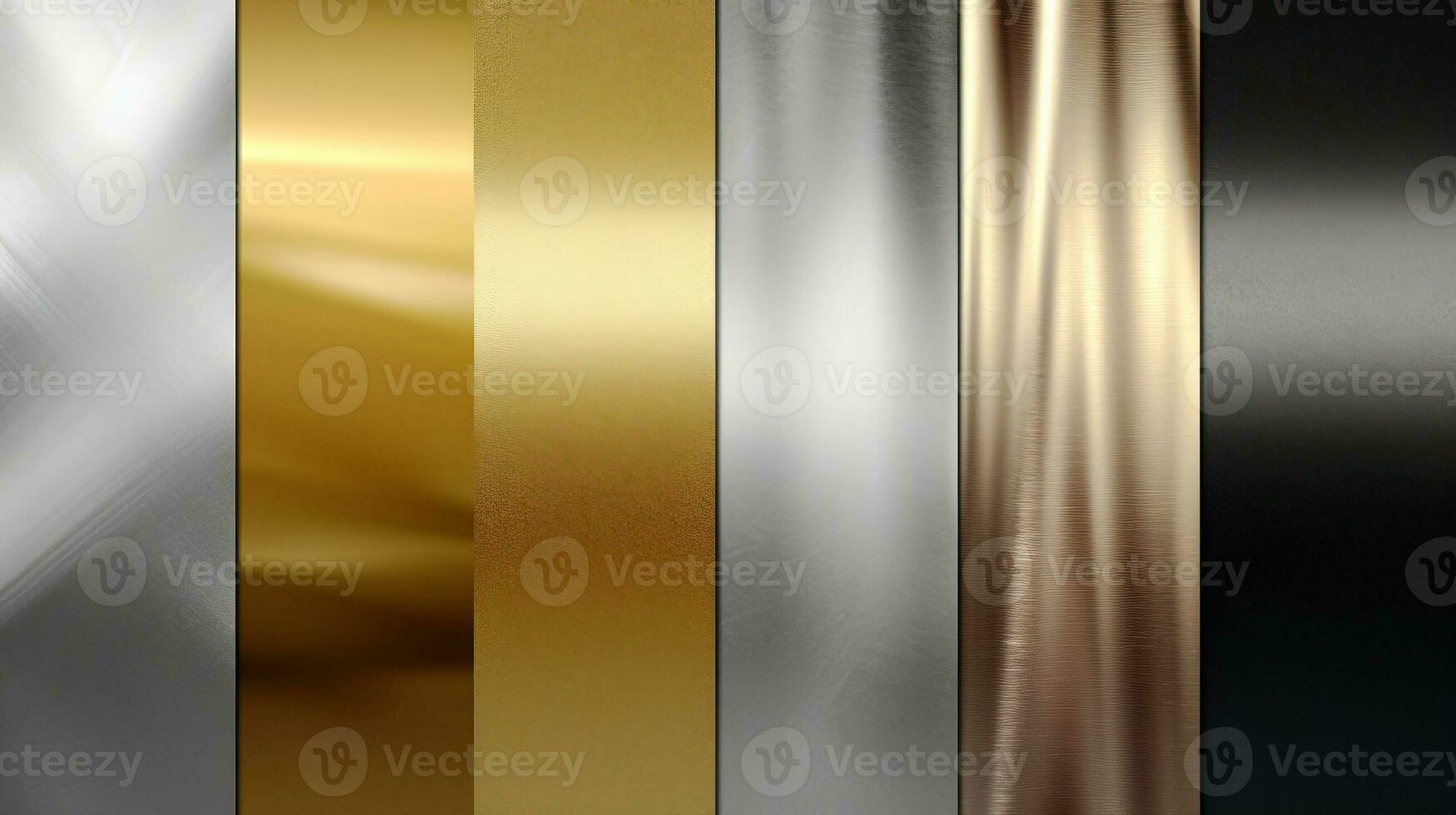 Set texture of a group of metal corrugated old steel shiny background silver gold color. AI generated. photo