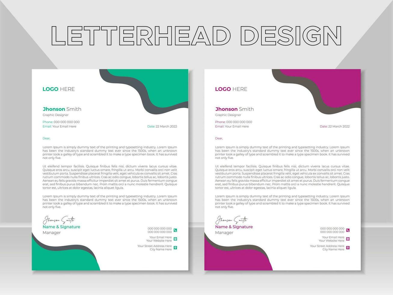 Corporate Modern Letterhead Design Template, Business Letterhead Design, Business style letter head templates for your project design. vector