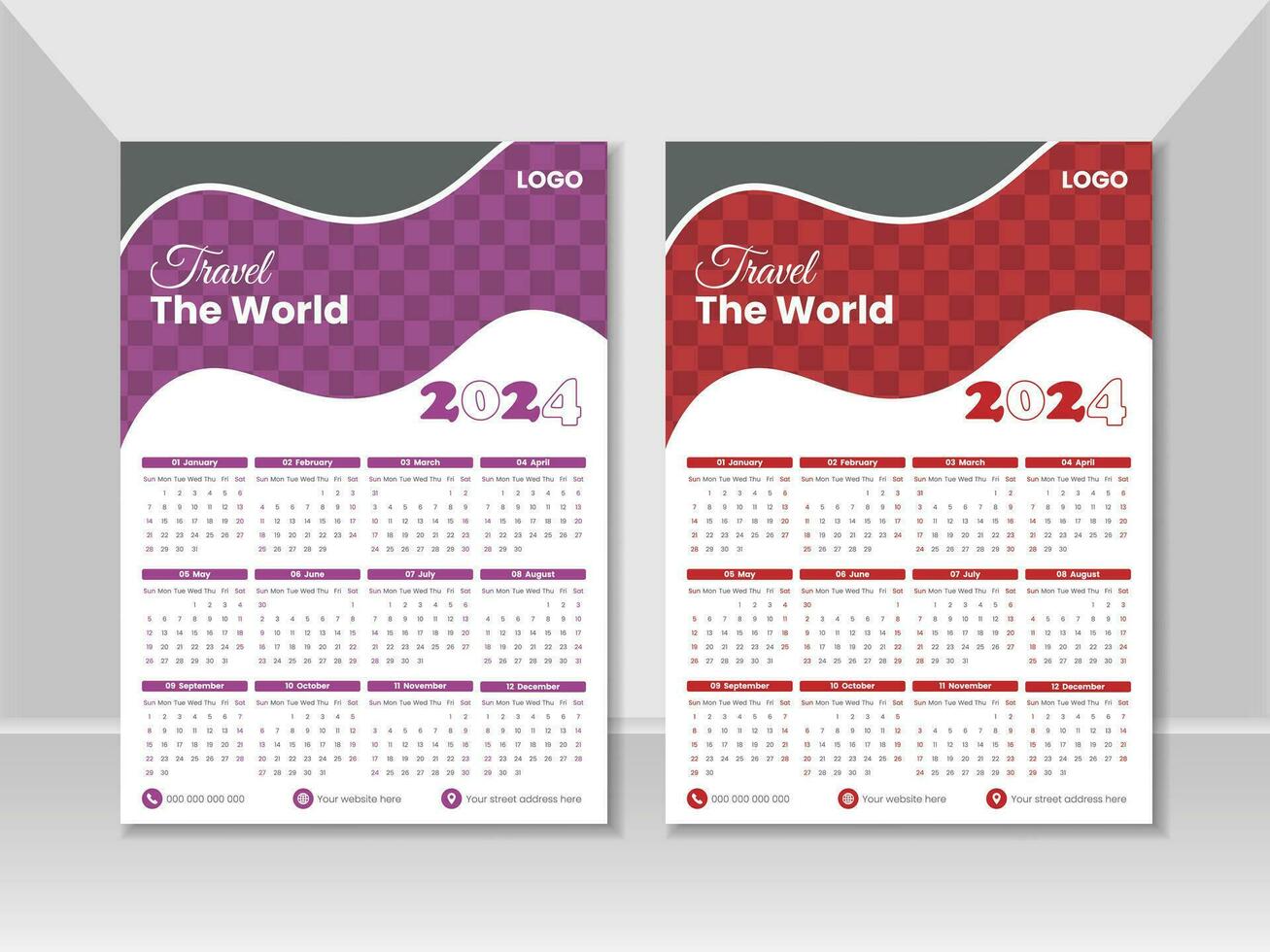 2024 Wall Calendar Design, Wall Calender Design Template 2024, Simple, Clean, Wall Calender 2024, All In One. vector