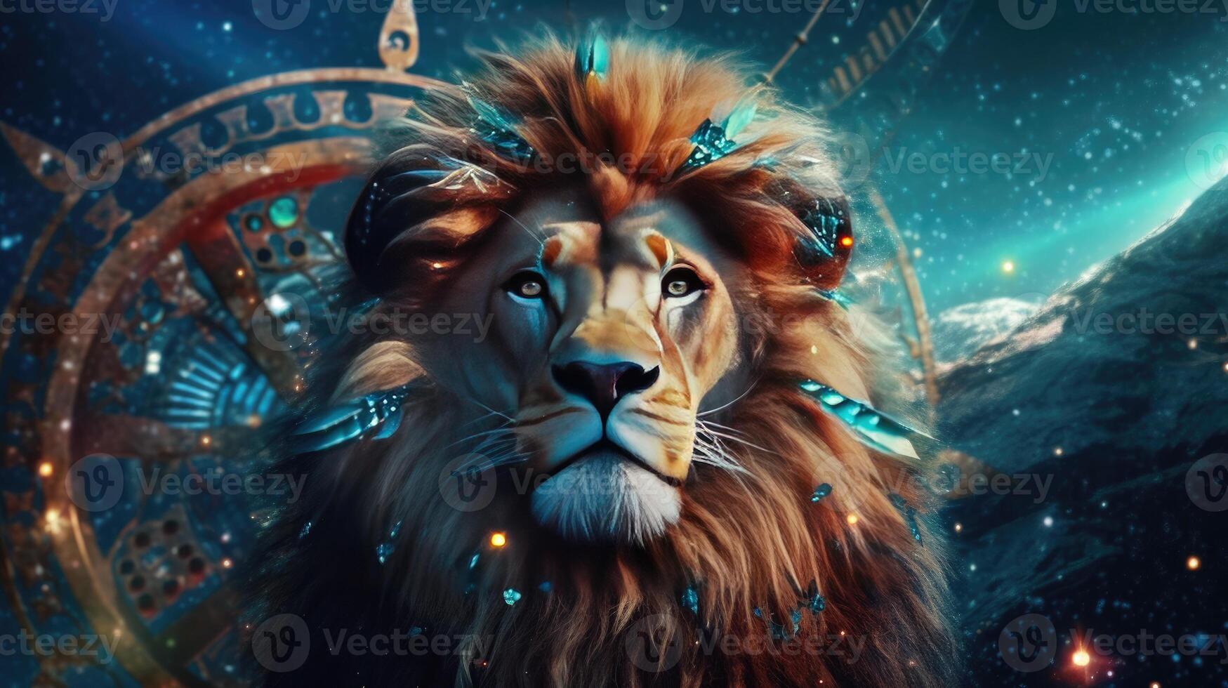 Astrology calendar. Leo magical zodiac sign astrology. Esoteric horoscope and fortune telling concept. Leo zodiac in universe. Generative AI photo