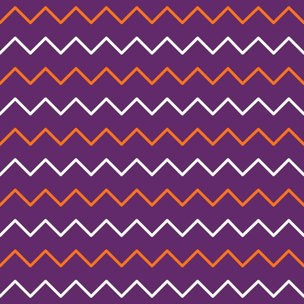 Seamless geometric pattern with chevron line. White and orange zigzag line on violet background. Concept pattern for Halloween. vector