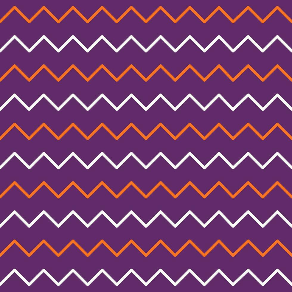 Seamless geometric pattern with chevron line. White and orange zigzag line on violet background. Concept pattern for Halloween. vector