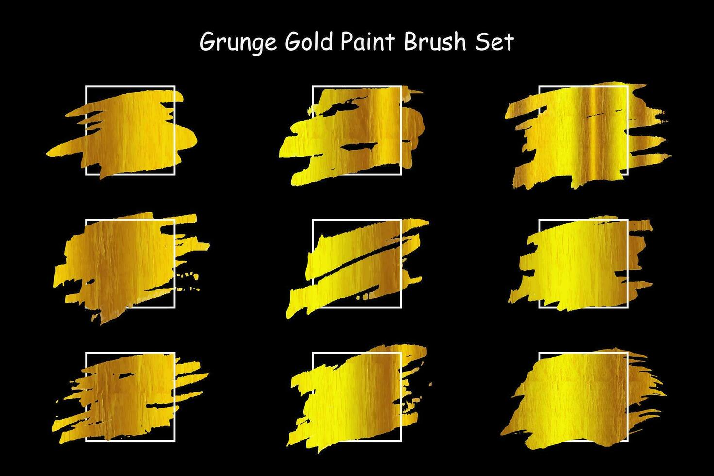 Realistic isolated decorative glittering golden paint brush smudges transparent background vector foil texture