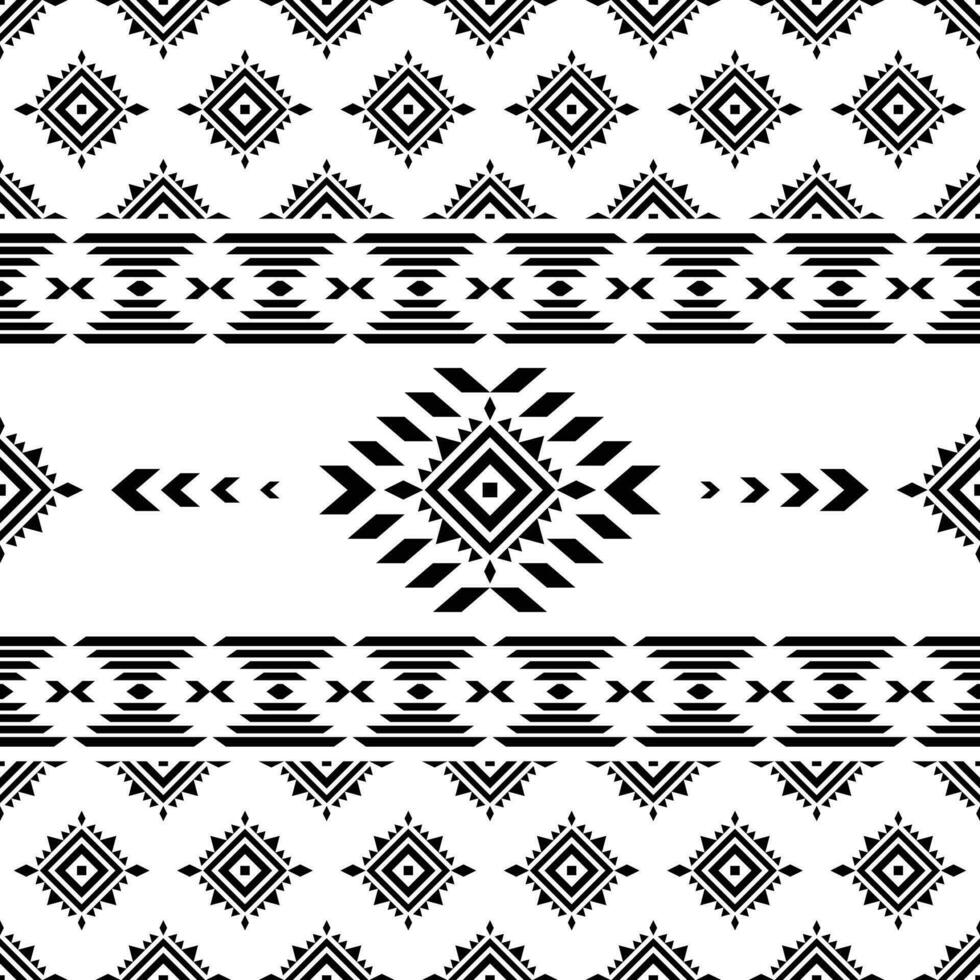 Indigenous tribal seamless retro pattern. Abstract decorative style. Geometric ethnic pattern design for fabric template and shirt. Black and white color. vector