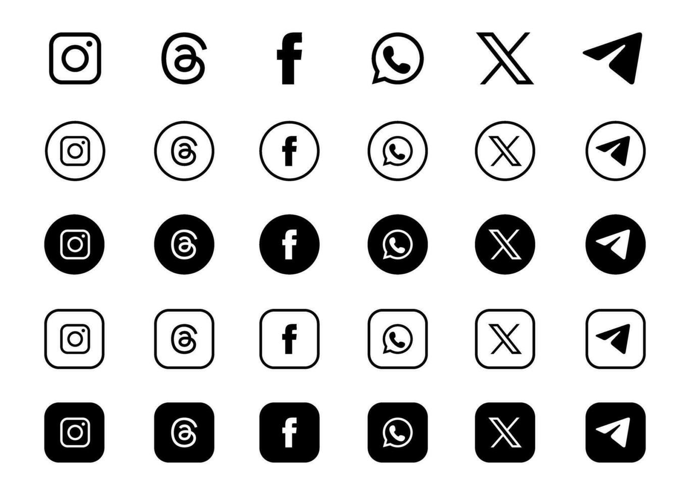 social medios de comunicación logotipo recopilación. instagram, hilos, Facebook, whatsapp, gorjeo, telegrama. social medios de comunicación iconos valores vector editorial.