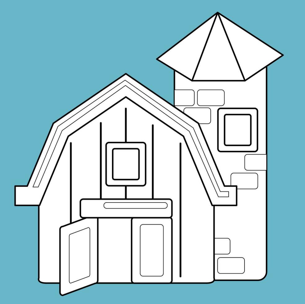 Cute Animal Barn Farm Cartoon Digital Stamp Outline vector