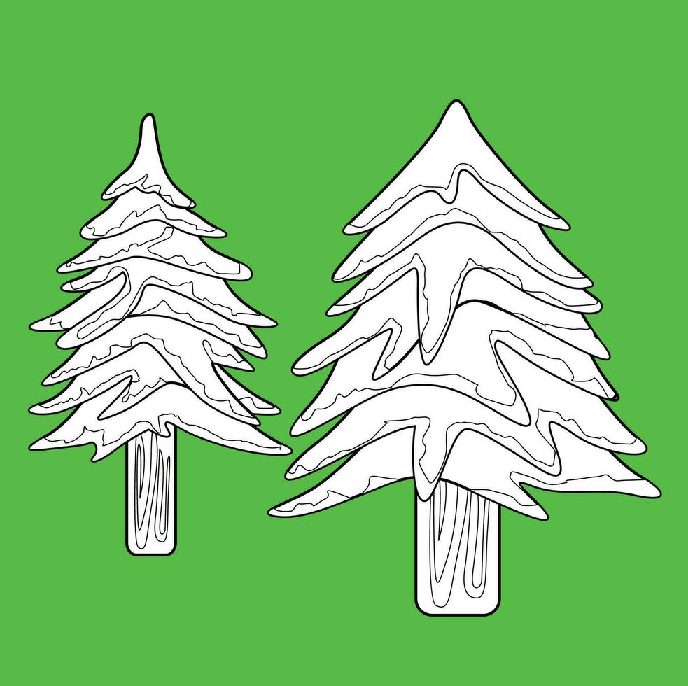 pino árbol bosque naturaleza dibujos animados digital sello contorno vector