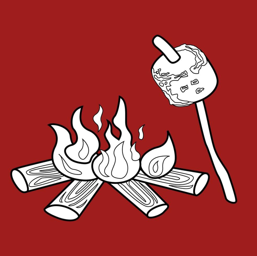 Camping Born Fire  and Grilled Marshmallow Cartoon Digital Stamp Outline vector