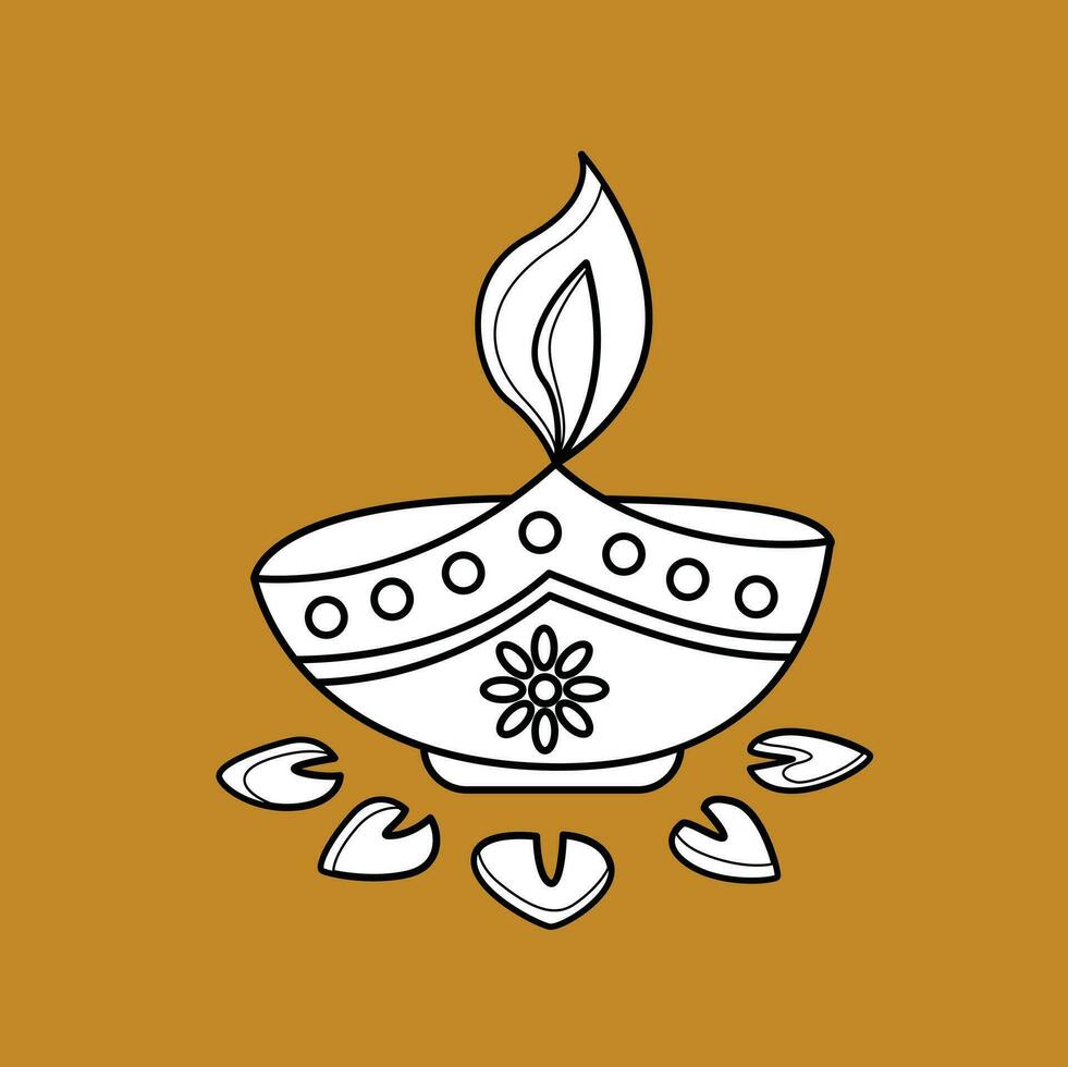 Cute Celebrate Diwali Hindus Traditional Holiday Cartoon Digital Stamp Outline vector