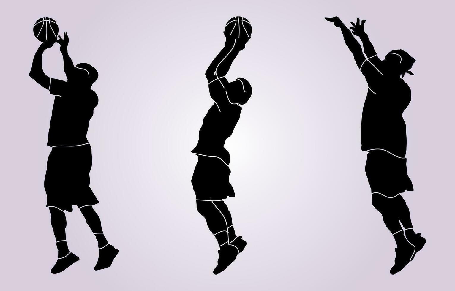 siluetas y baloncesto vector conjunto de jugadores