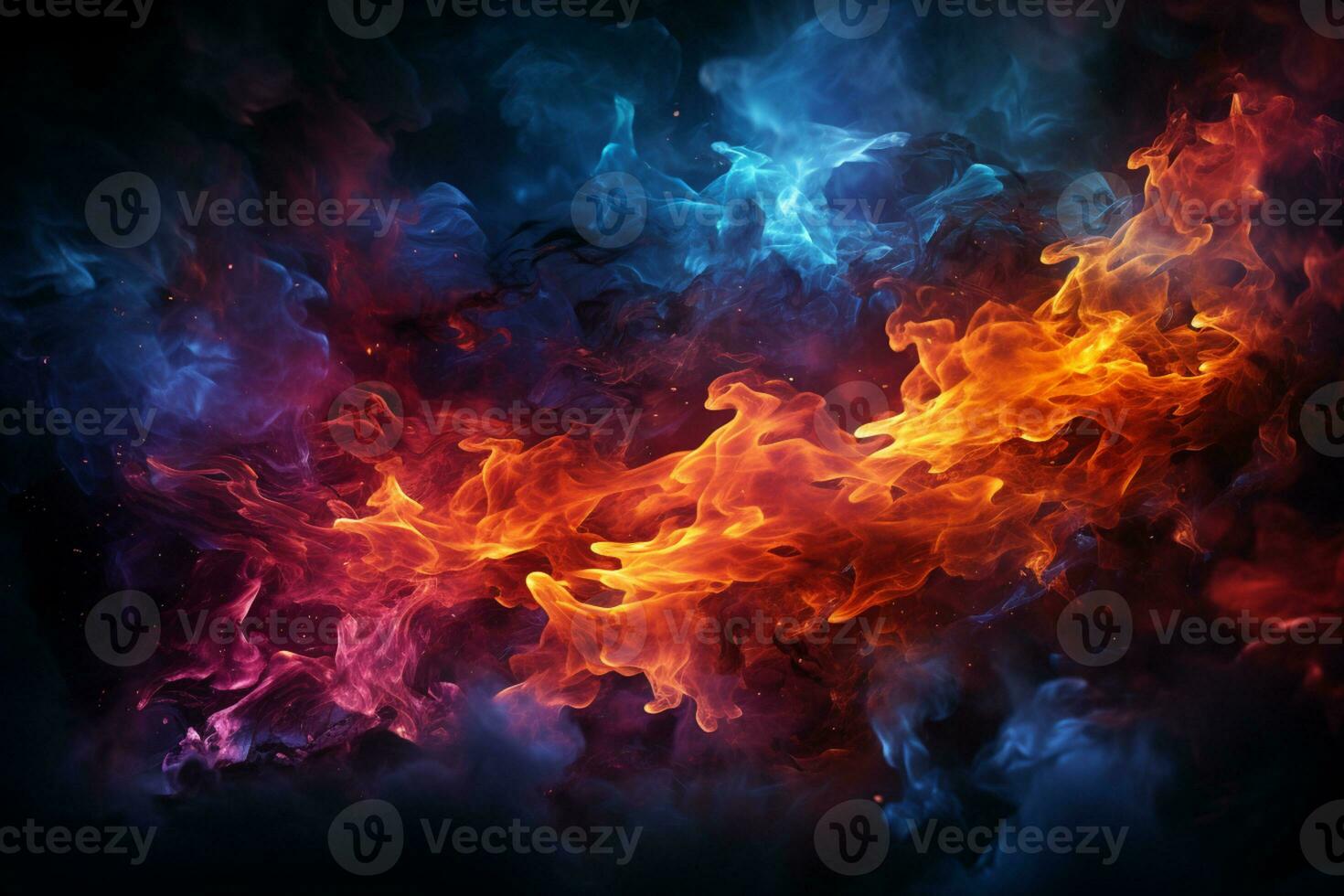 Black backdrop, blue and red fire AI Generated photo