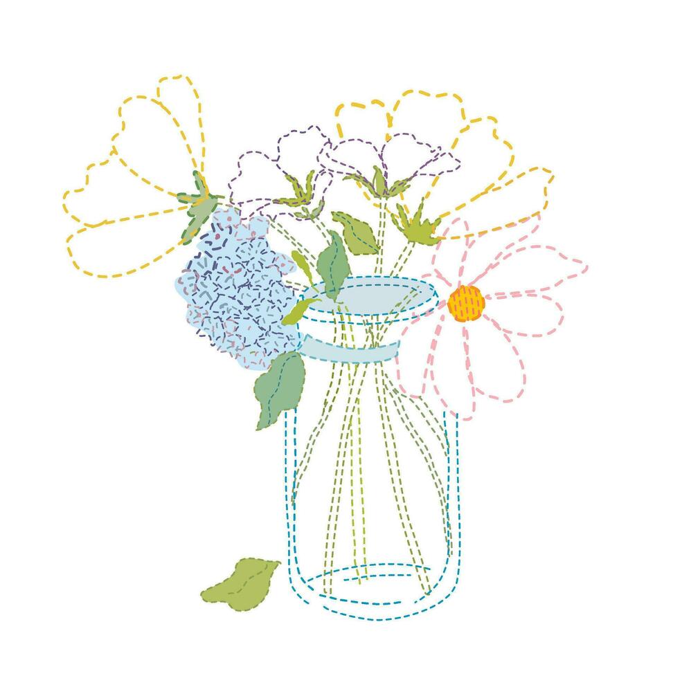 Spring wild flower embroidered line vector