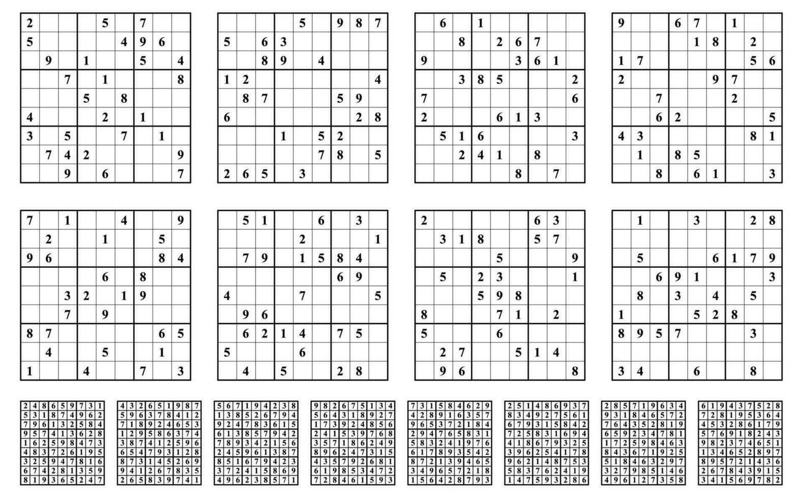 Sudoku game set  with answers. Simple vector design