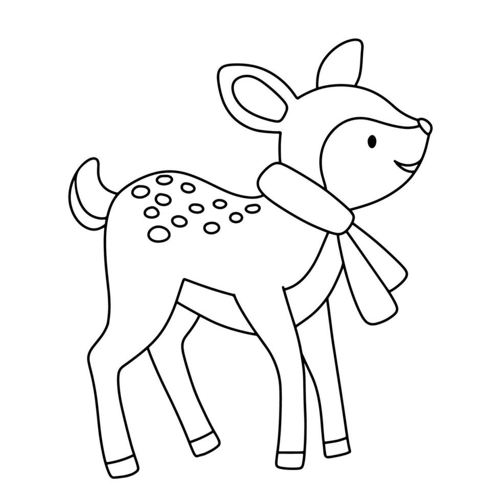 Cute deer in scarf. Funny outline illustration for coloring book vector