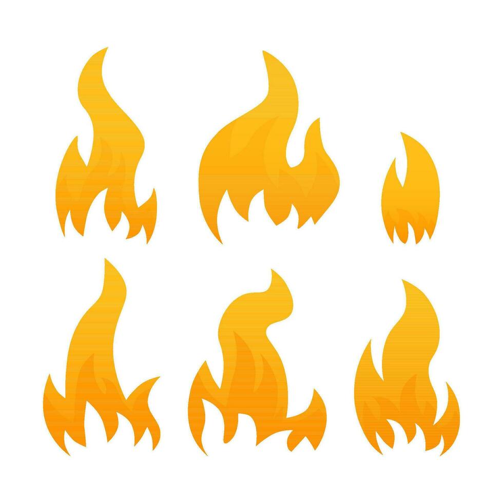 Fire flames flat illustration set vector