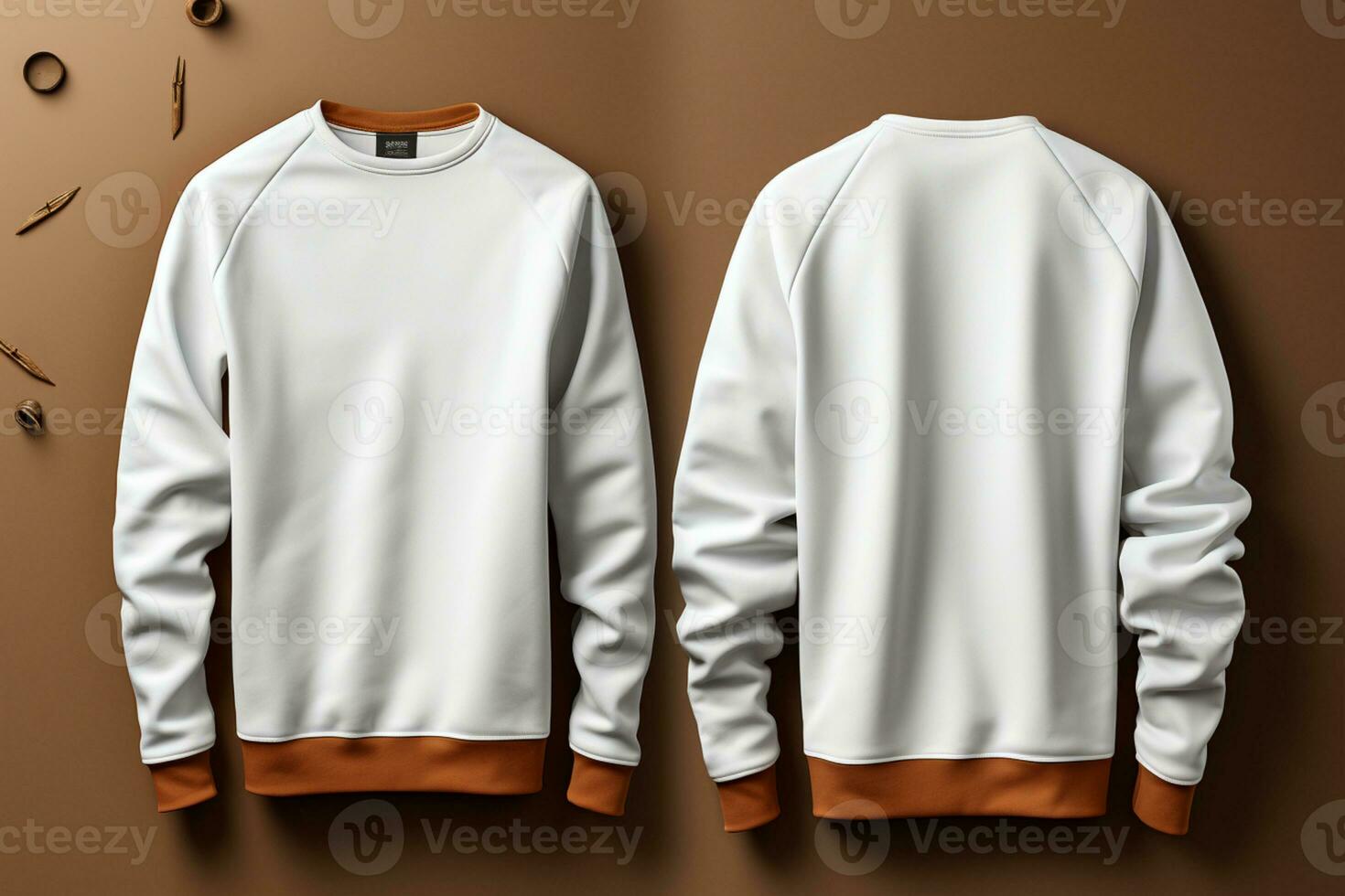 Versatile blank sweatshirt mockup 3D-rendered, front and back views AI Generated photo