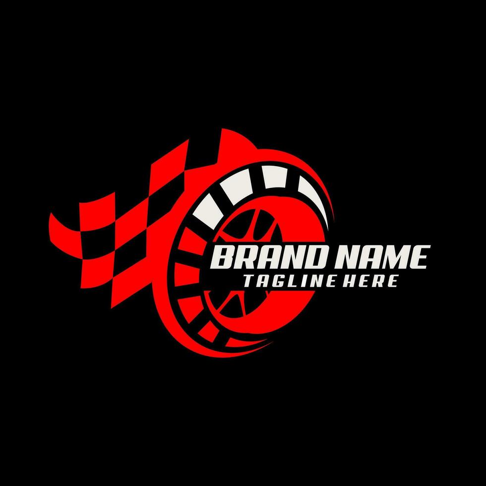 auto speed wheel flag racing logo design vector