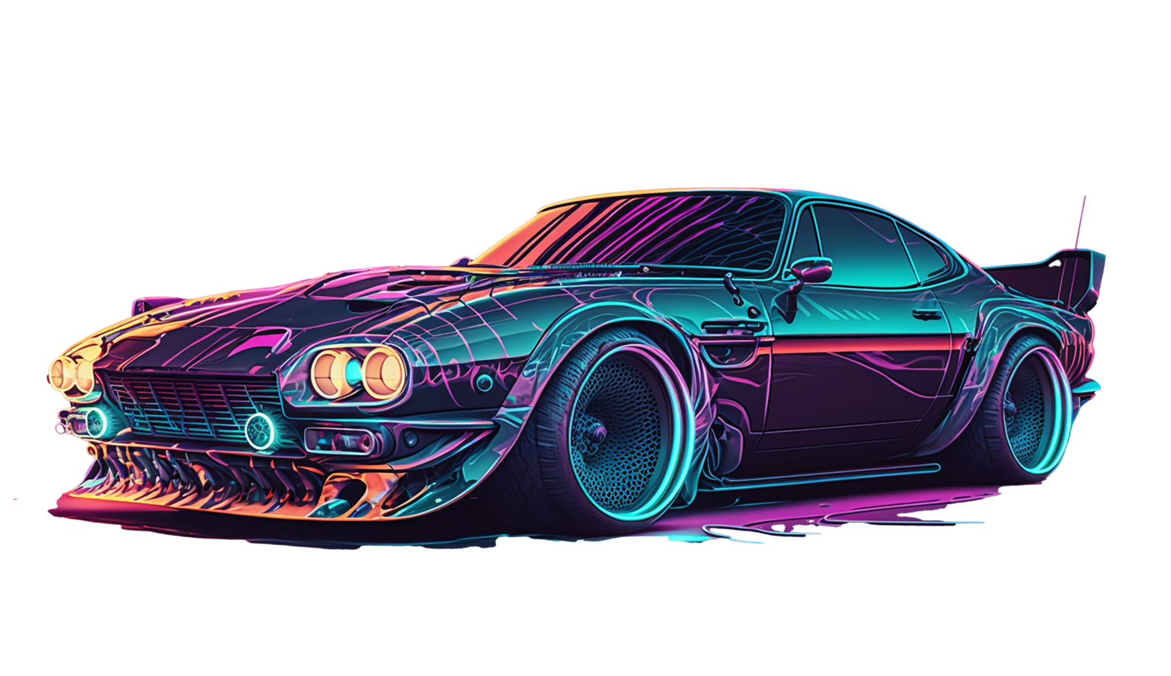 Realistic modified sports neon car for free, Ai Generative png