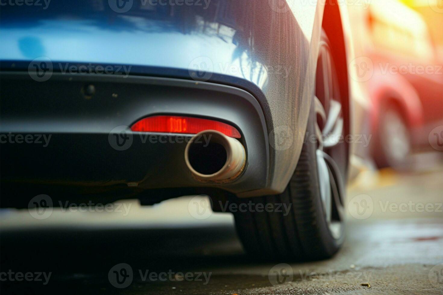 Close up of cars exhaust pipe signifies car pollution AI Generated photo