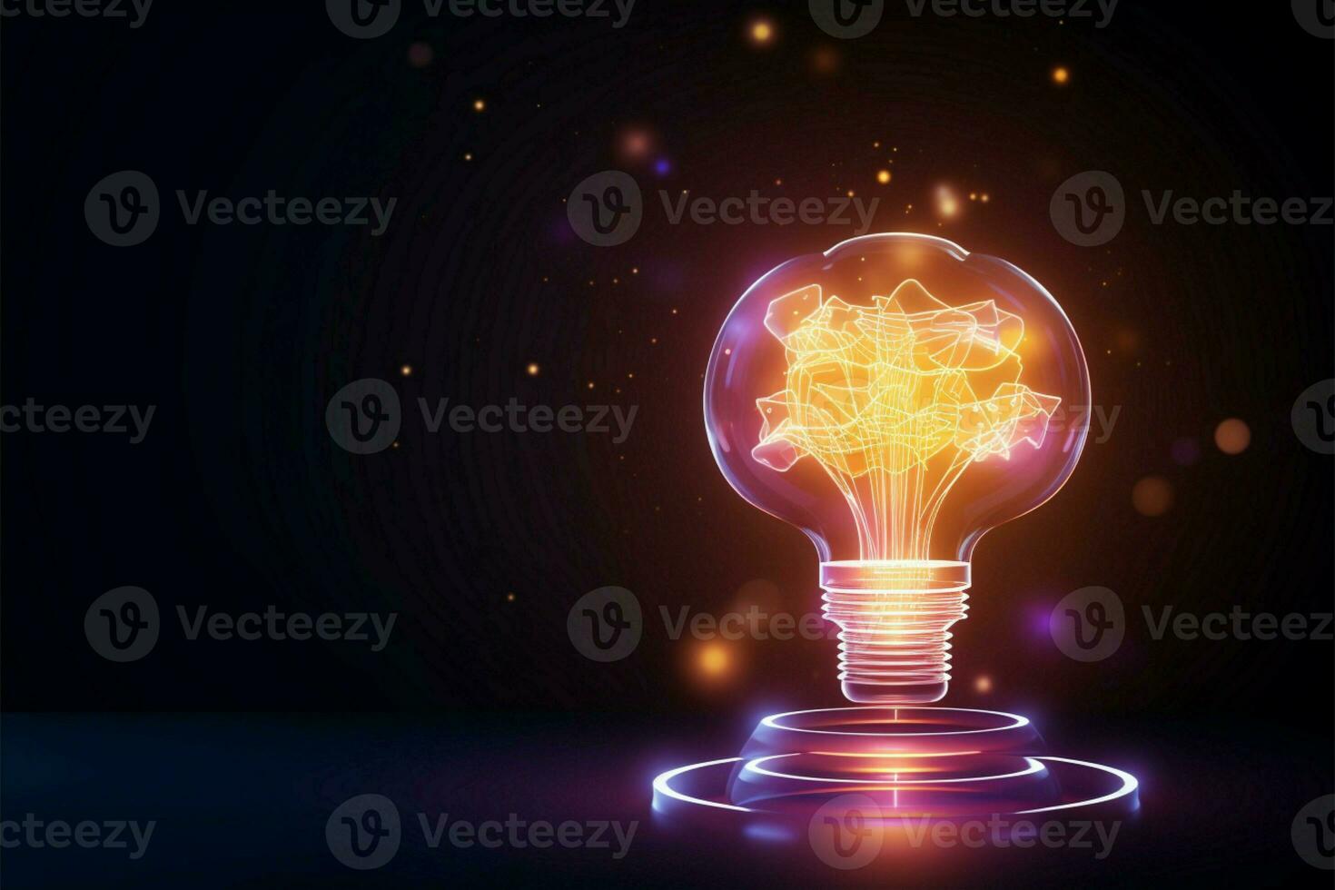 Abstract digital lamp hologram on dark background, start up and creativity concept AI Generated photo