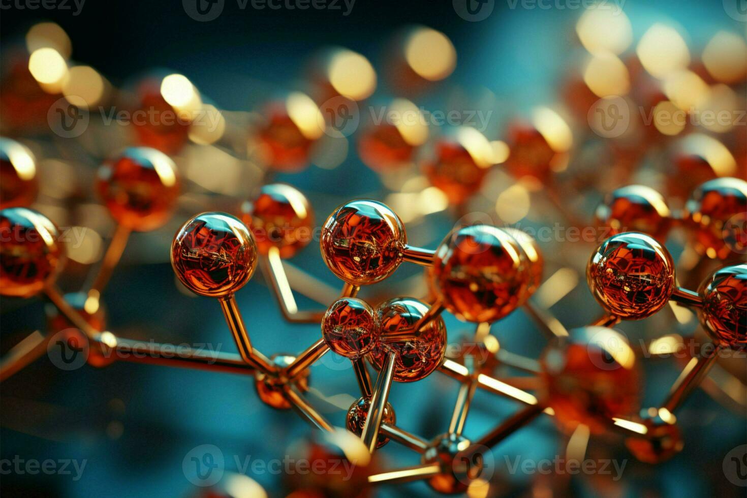 3D illustration of a molecule model, forming a compelling science backdrop AI Generated photo