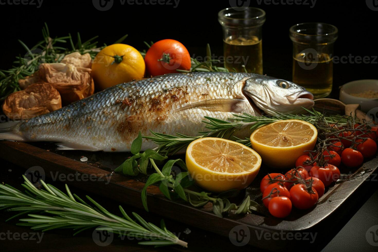 Citrusy sea bream, fragrant rosemary, a coastal culinary journey unfolds AI Generated photo