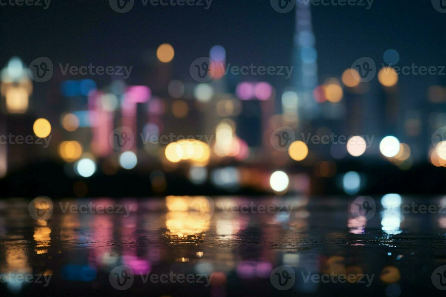 Cityscape lights turn into mesmerizing bokeh on a blurred night AI Generated photo