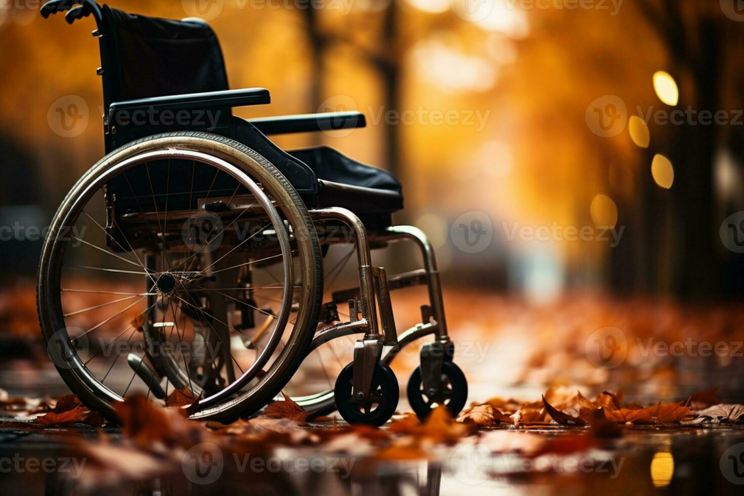 Wheelchairs wheel touched by disabled mans hand powerful closeup of overcoming challenges AI Generated photo