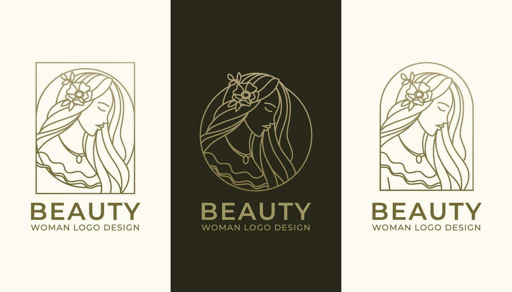 Woman Beauty Modern Gold Line Art Logo vector