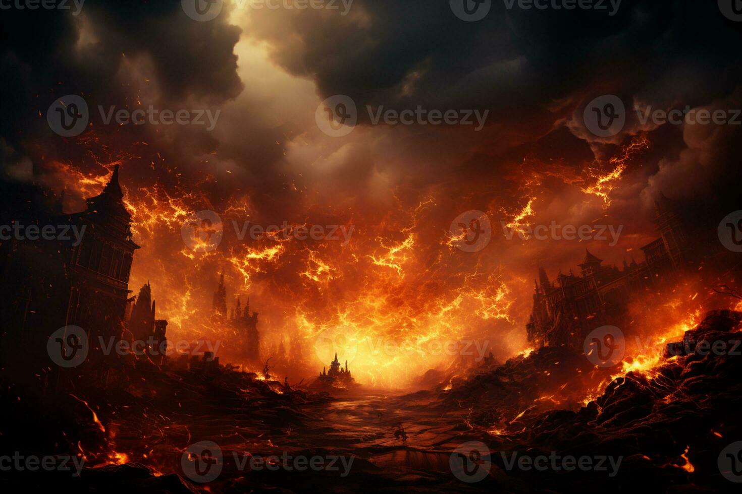 Fiery inferno amidst darkness background AI Generated photo