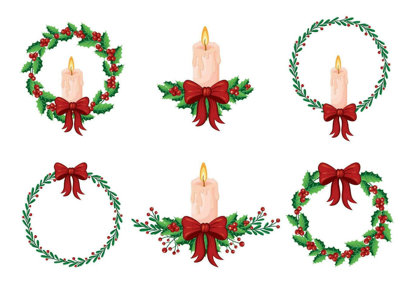 Vector set with Christmas wreaths and candles