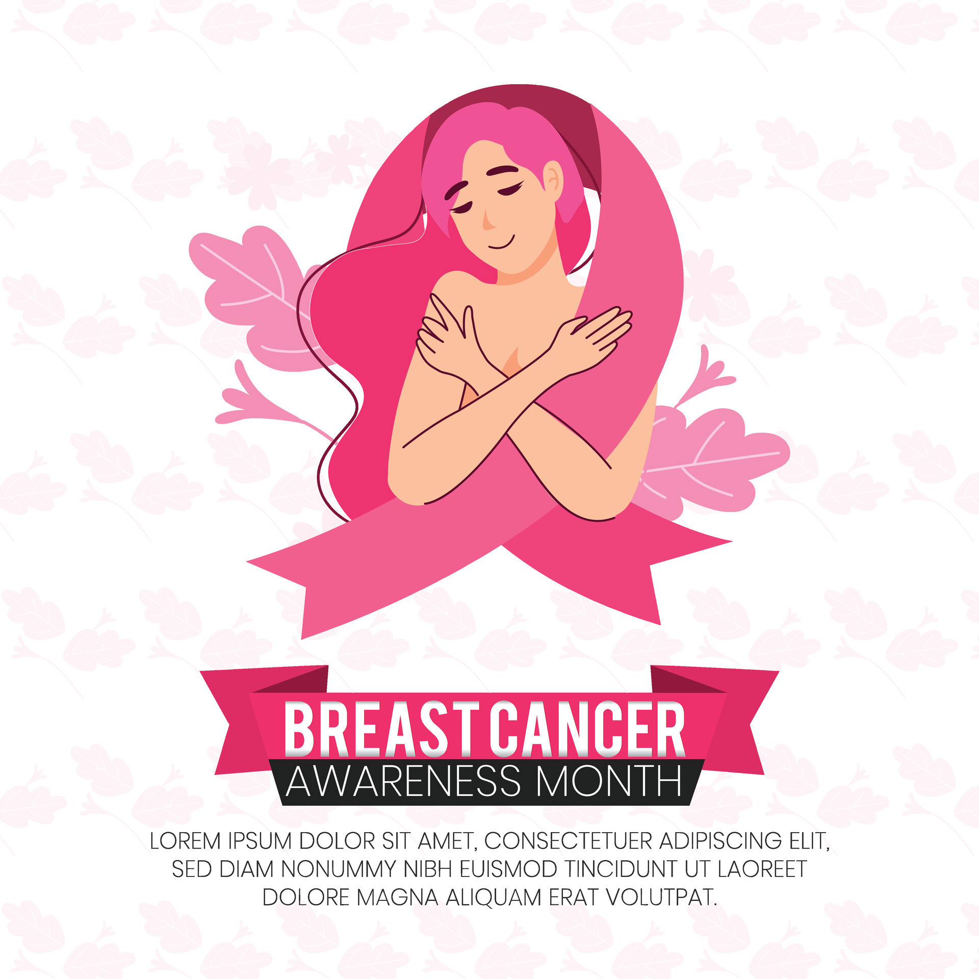 Breast cancer awareness pink card. Vector illustration. For poster, flyer  or banner. Breast Cancer Awareness Ribbon on Bra. Pink brassiere. Breast  Cancer Awareness design. Stock Vector