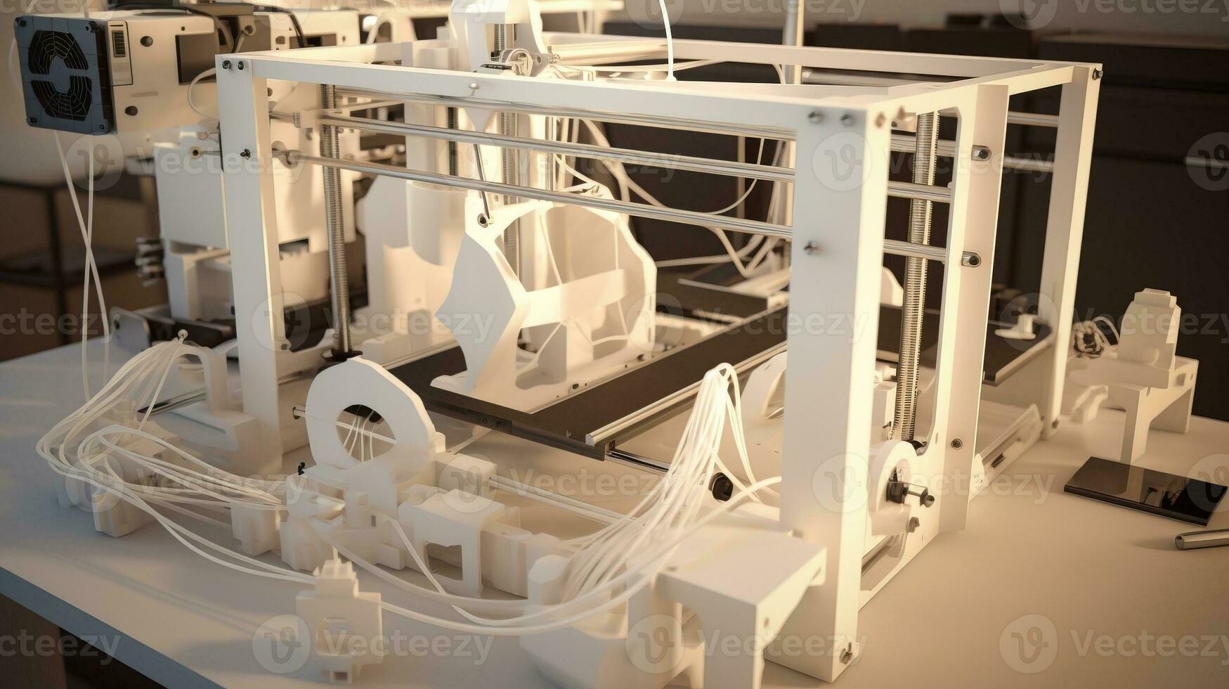 Process of 3D printing printer. Modern technologies of future. AI generated. photo