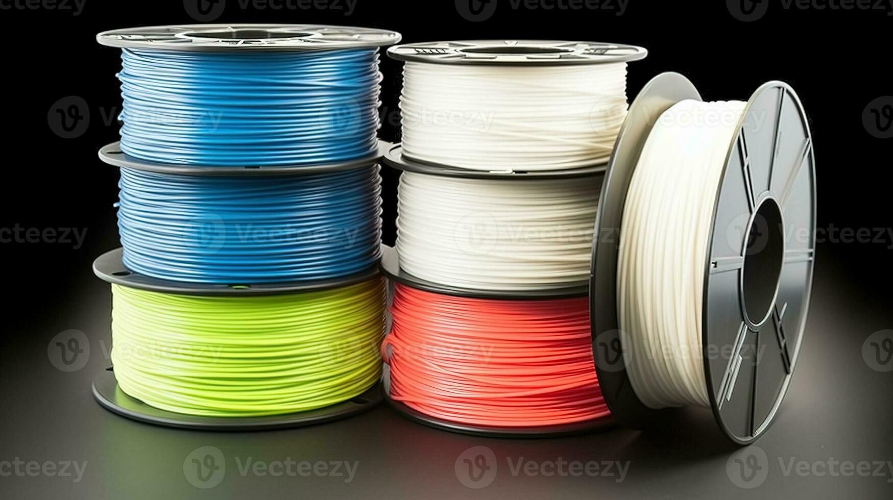 Plastic filament material PLA and ABS for printing on a 3D printer in color. AI generated. photo